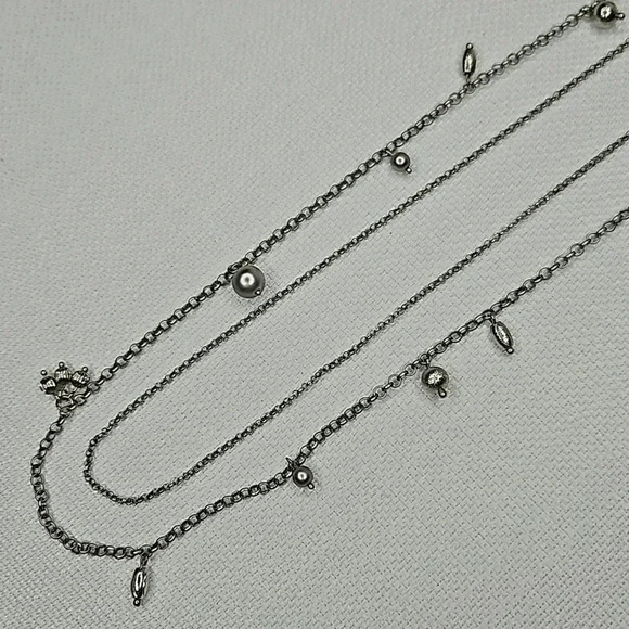 Lia Sophia Double-Stranded Long Silver Layered Necklace - Picture 6 of 13